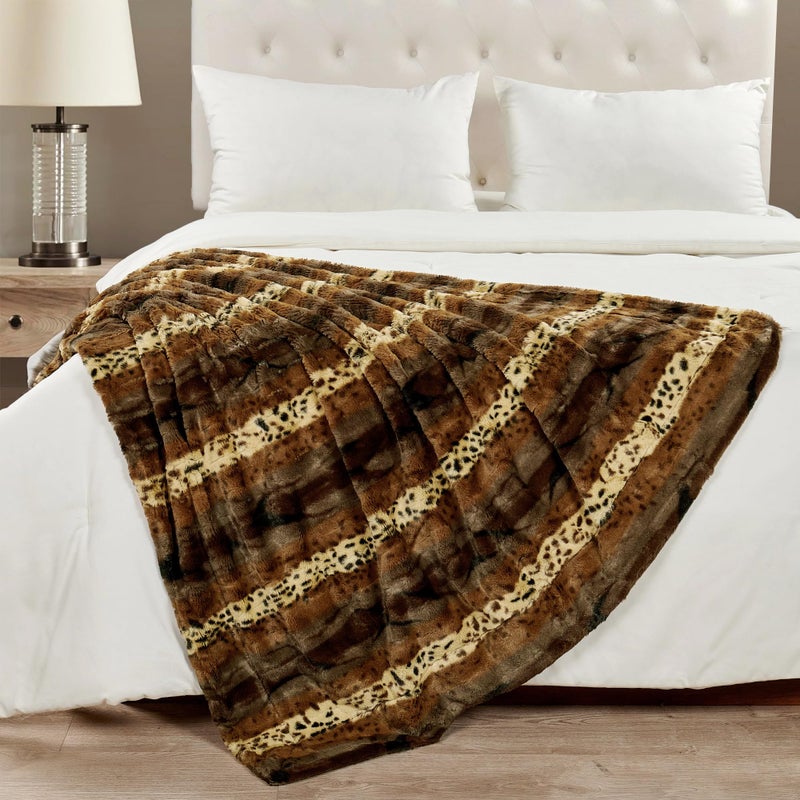 Home Soft Things Animal Printed Double Sided Faux Fur Throw, 50" x 60'', Brushed Leopard Heavy Warm Soft Stripe Throw Blanket for Kids Adults Great Gifts - Image 3